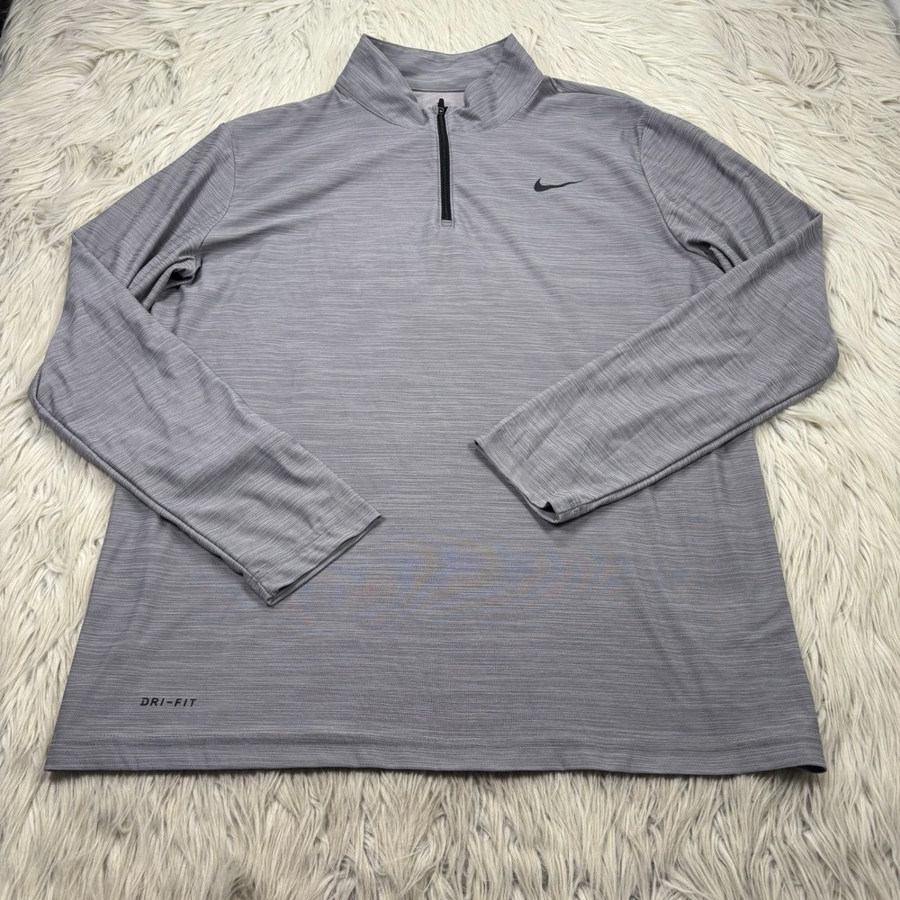 Nike Men's L Gray Breathe Dri-Fit 1/4 Zip Long Sleeve Training Top Light Weight